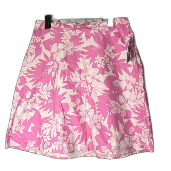 AGB Dresses & Skirts - AGB Hawaiian print skirt size 14 pink and white hibiscus stretch NWT